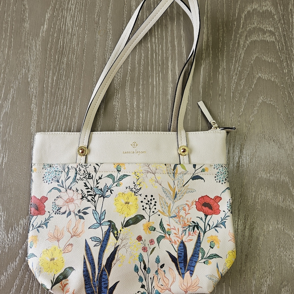 NANETTE LEPORE Vegan Leather Shoulder Bag Summer Botanical Tags CottageCore
